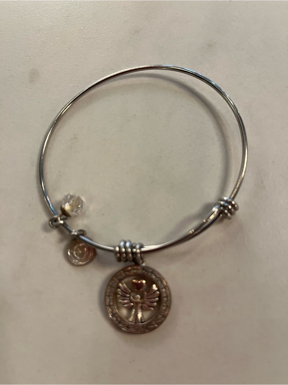 Silver-Tone Angel Pendant Charm Bangle - Women Jewelry